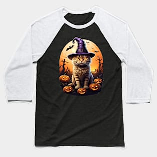 Witch Pumpkin Cat Baseball T-Shirt